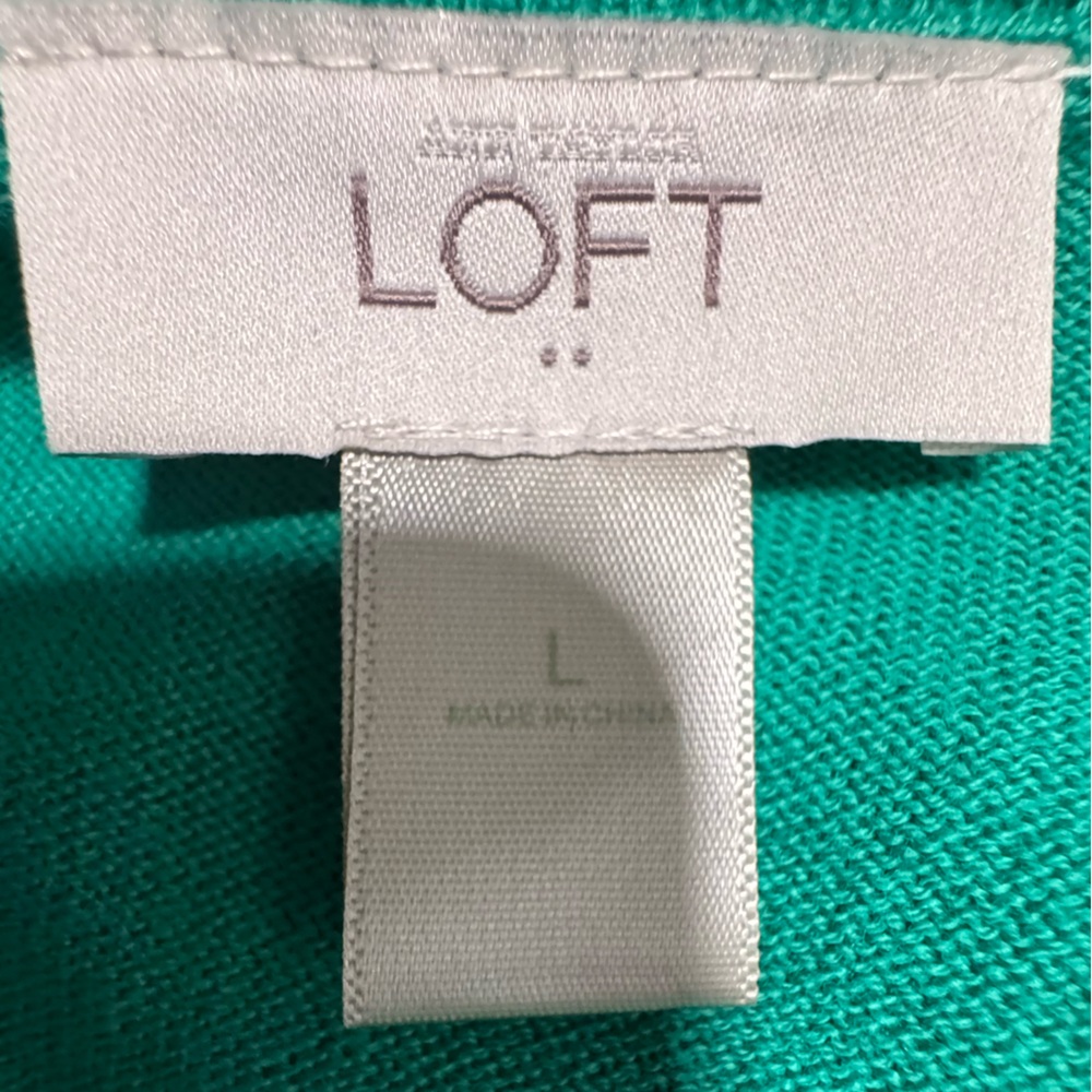 LOFT Vibrant Green Cotton w/Lace Overlay Knit Top Size L - Picture 8 of 9